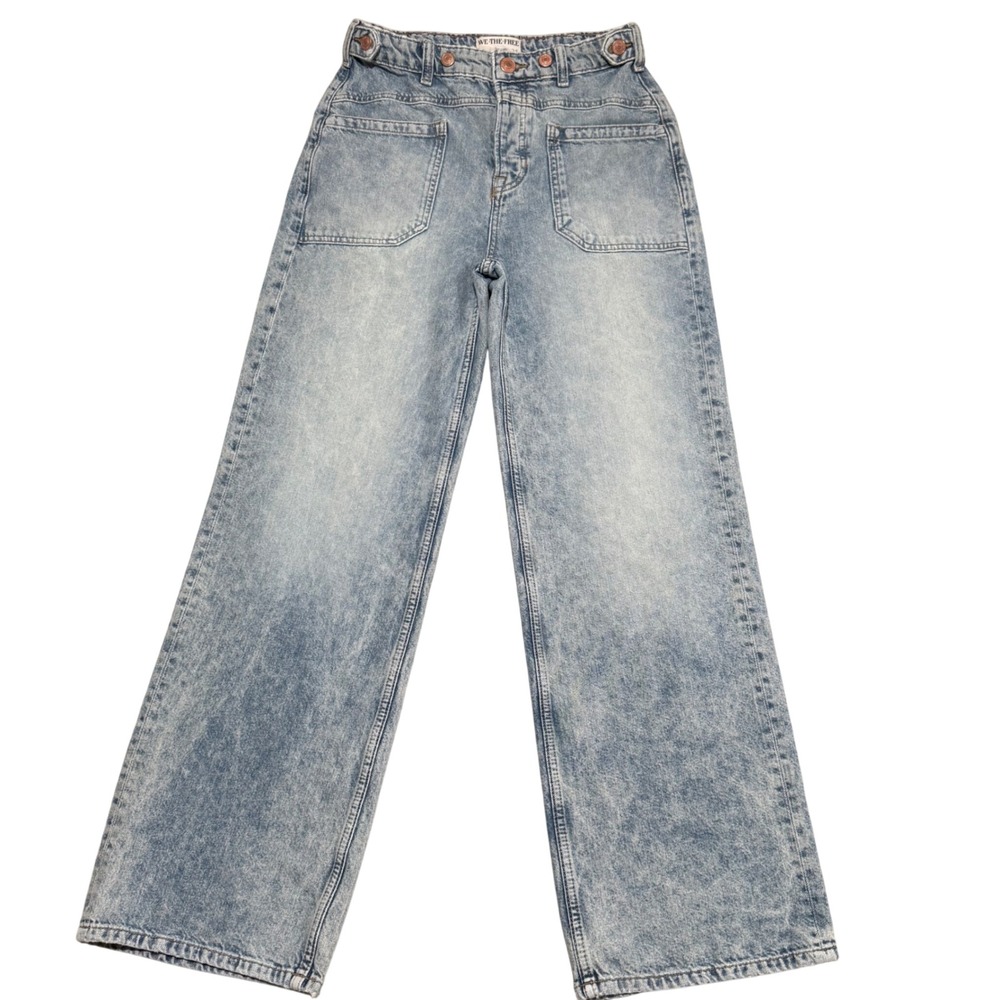 We The Free Free People Palmer Cuff Wide Leg Jeans Acid Wash High Rise Size 25